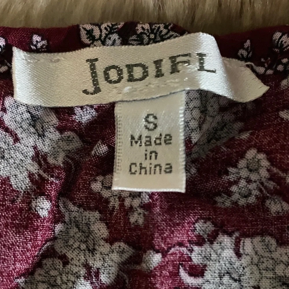 Jodifl for Anthropologie Floral Burgundy & Cream Boho Dress